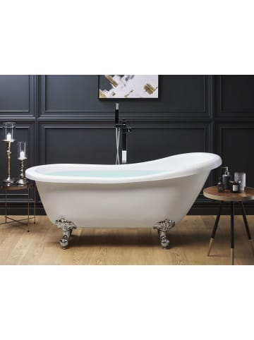 Beliani Freistehende Badewannen CAYMAN in Weiß/Silber - (W) 77 x (H) 74 x (L) 153 cm