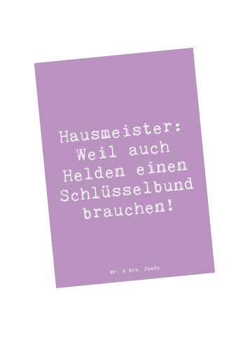 Mr. & Mrs. Panda Ansichtskarte Spruch Hausmeister Held mit Spruch in Lavendeltraum