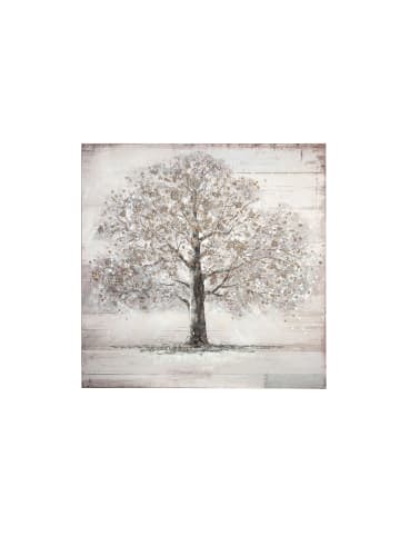 GILDE Bild "Silberbaum" in Creme/ Braun/ Silber - H. 100 cm - B. 100 cm