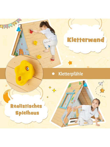 COSTWAY 2 in 1 Spielhaus mit Klettersteine in Beige