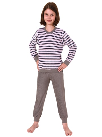 NORMANN Frottee Pyjama langarm Schlafanzug Bündchen Streifen - 50629 in rosa