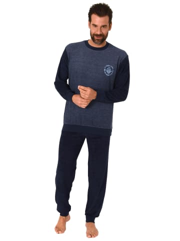 NORMANN Frottee Pyjama langarm Schlafanzug Bündchen - 58910 in blau-melange