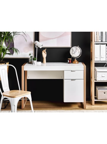 Beliani Schreibtisch JOHNSON in Weiß/Braun - (W) 112 x (H) 76 x (L) 50 cm