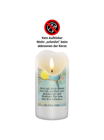 Mr. & Mrs. Panda Stumpenkerze Wellensittich Liebe Design mit Spruch in Weiß