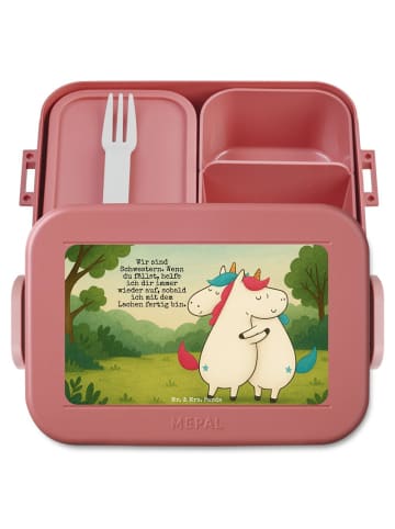 Mr. & Mrs. Panda Snackbox Einhörner Umarmen Design mit Spruch in Rot Pastell