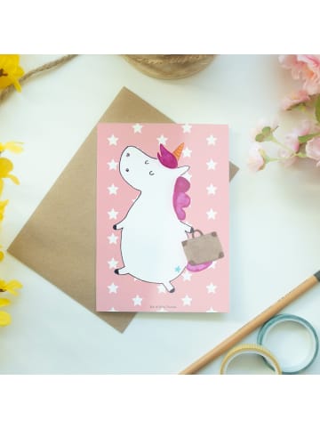 Mr. & Mrs. Panda Klappkarte Einhorn Koffer ohne Spruch in Rot Pastell