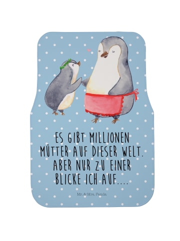 Mr. & Mrs. Panda Fahrer Autofußmatte Pinguin mit Kind mit Spruch in Blau Pastell