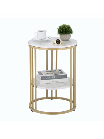 relaxdays Beistelltisch in Weiß/ Gold - (H)56 x Ø 40 cm