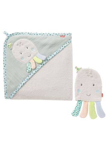 Fehn 2-tlg. Bade-Set - Kapuzenbadetuch & Waschhandschuh in blue,gray
