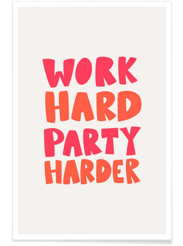 Juniqe Poster "Work hard party harder" in Bunt & Cremeweiß