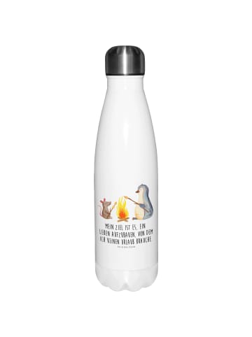Mr. & Mrs. Panda Trinkflasche Edelstahl Pinguin Lagerfeuer mit S... in Weiß