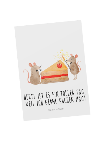 Mr. & Mrs. Panda Postkarte Mäuse Kuchen mit Spruch in Weiß