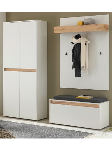 Furn.Design Garderoben-Set weiß matt, Eiche 195 cm 4-teilig, Flurgarderobe mit viel Stauraum