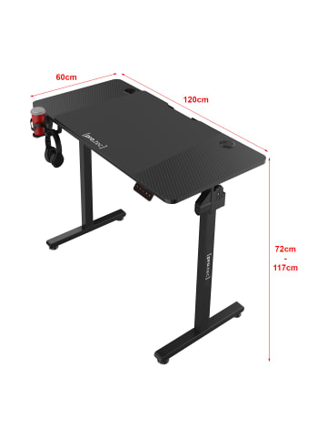 pro.tec Verstellbarer Tisch Stryn in Schwarz (L)120cm