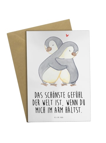 Mr. & Mrs. Panda Grußkarte Pinguine Kuscheln mit Spruch in Weiß