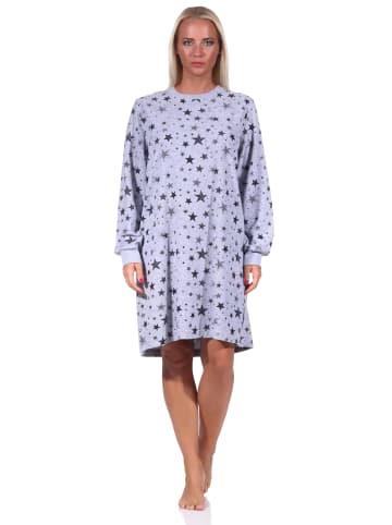 NORMANN Frottee Nachthemd Bündchen Sterne Design - 69870 in Grau