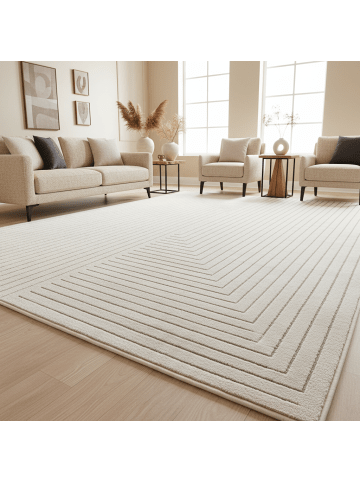 KADIMA DESIGN Kurzflorteppich Skandi 3D-Bögen Waschbar Wohnzimmer in Creme