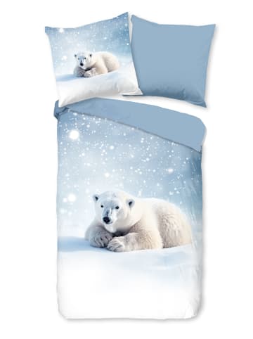 Good Morning Comfort Flanell Bettwäsche - Esben - Eisbär, Schnee in blau
