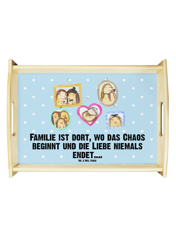 Mr. & Mrs. Panda Holztablett Igel Familie mit Spruch in Blau Pastell