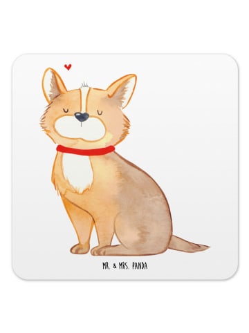 Mr. & Mrs. Panda Glasuntersetzer Hund Glück ohne Spruch in Weiß