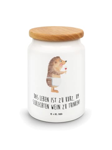 Mr. & Mrs. Panda Tee-Behälter Igel Wein mit Spruch in Weiß