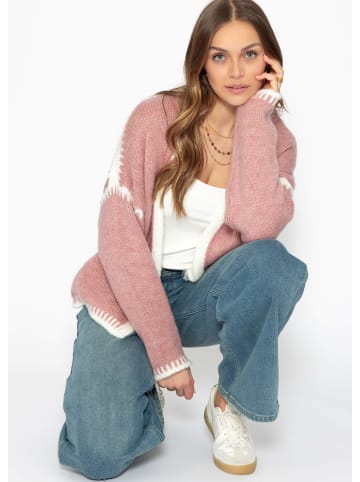 SASSYCLASSY Strickjacke mit kontrastierenden Blenden in Altrosa