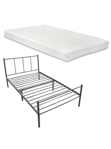 en.casa Metallbett Laos mit Matratze in Grau (B)90cm