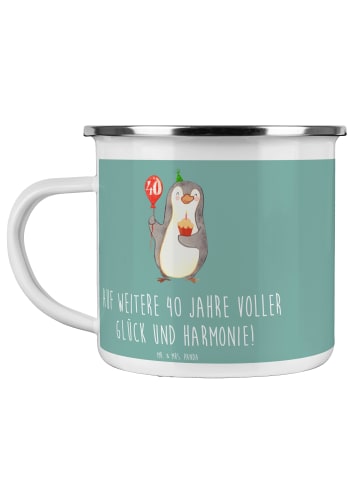 Mr. & Mrs. Panda Camping Emaille Tasse 40. Hochzeitstag Rubinhoc... in Meeresbrise