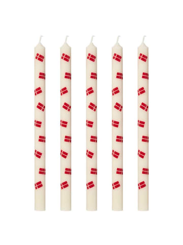 IB Laursen DÜNNE Kerze Weiß mit DÄNISCHEN FLAGGEN Ø 1,3 cm Länge 20 cm 5er Set