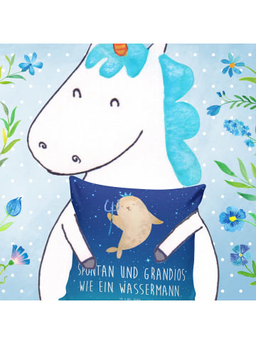 Mr. & Mrs. Panda Sitzkissen Sternzeichen Wassermann mit Spruch in Sternenhimmel Blau