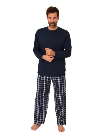 NORMANN Schlafanzug lang Pyjama FlanellHose Karo - 88197 in navy