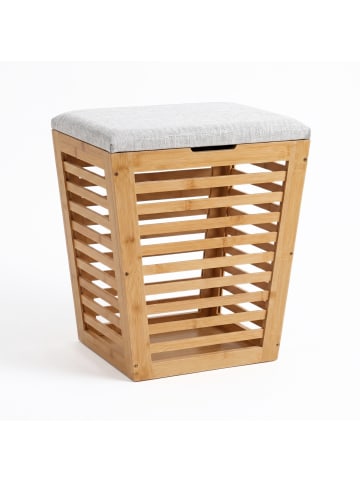NUXIO Wäschekorb aus Bambus mit Sitzfläche in Weiß, (B) 40 x (H) 56 x (L) 40 cm