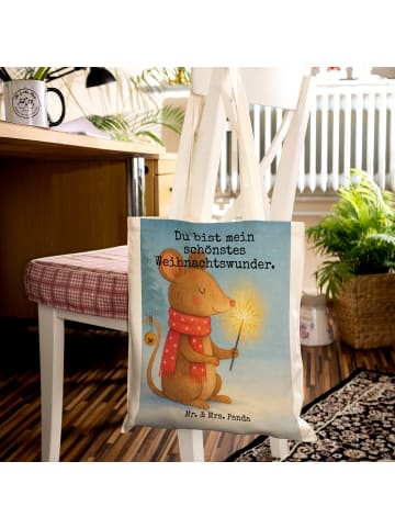 Mr. & Mrs. Panda Tote Bag Maus Weihnachten Design mit Spruch in Weiß