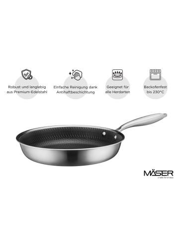 Mäser Bratpfanne 24 cm, Edelstahl Hestia Keramik in Silber / Schwarz
