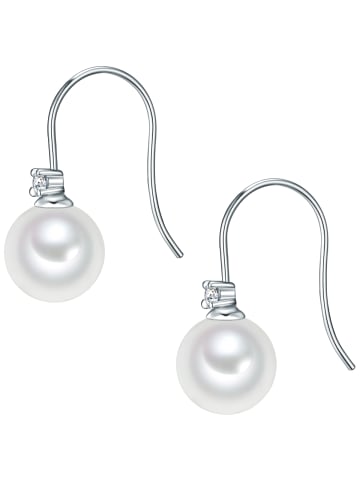 Lulu & Jane Perlen-Ohrhänger Messing Zirkonia Muschelkernperle in silber