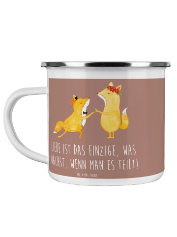 Mr. & Mrs. Panda Camping Emaille Tasse Eheversprechen Liebe Teil... in Braun Pastell