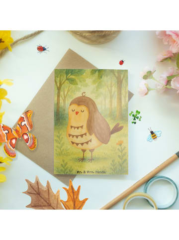 Mr. & Mrs. Panda Glückwunschkarte Eule Zufrieden Design ohne Spruch in Weiß