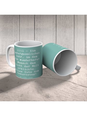 Mr. & Mrs. Panda Kaffeebecher Spruch 1991 Geburtstag mit Spruch in Meeresbrise