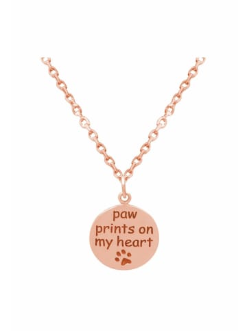 Gemshine Halskette mit Anhänger Paw Prints on my Heart Hund Katze in rose gold coloured