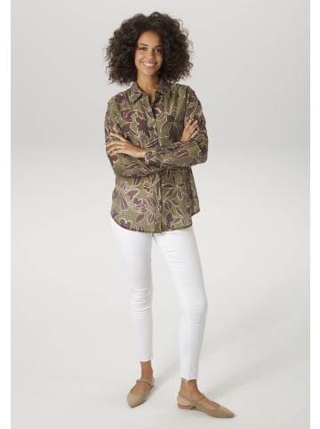 Aniston CASUAL Hemdbluse in oliv-dunkelbordeaux-beige