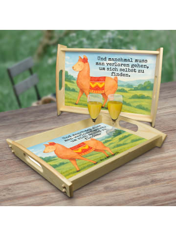 Mr. & Mrs. Panda Holz Serviertablett Alpaka Stolz Design mit Spruch in Weiß
