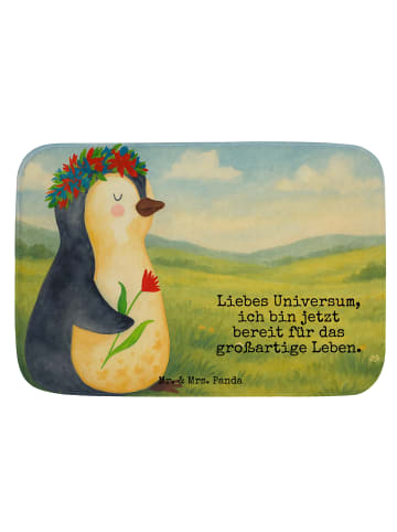 Mr. & Mrs. Panda Badvorleger Pinguin Blumen Design mit Spruch in Weiß
