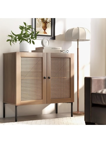 COSTWAY Sideboard mit 2 Rattantüren in Hellbraun