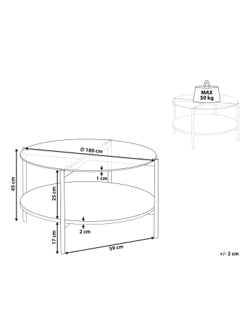 Beliani Couchtisch LOVELL in Gold/Braun - (W) 80 x (H) 45 x (L) 80 cm