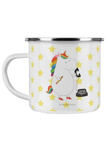 Mr. & Mrs. Panda Camping Emaille Tasse Einhorn Sekretärin ohne S... in Weiß