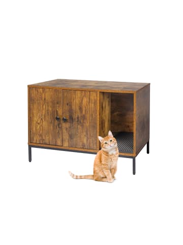 relaxdays Katzenschrank "Industrial" in Dunkelbraun/ Schwarz – (B)80 x (H)55 x (T)50 cm