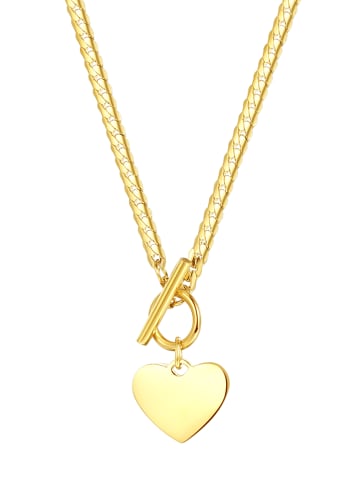 Hey Happiness Vergold. Kette Herz Anhänger Knebelverschluss Edelstahl in Gold - (L) 43 cm 