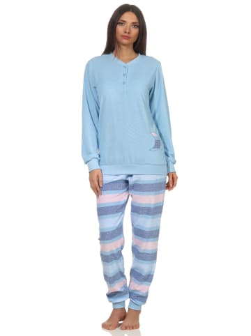 NORMANN Frottee Pyjama lang Bündchen Hose gestreift - 58237 in rosa