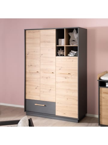 roba Kleiderschrank Lenn 3-türig anthrazit/Artisan Eiche mit Schublade & Eichegriffen