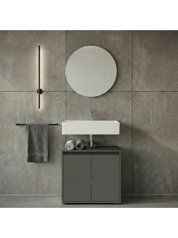 KADIMA DESIGN Badmöbel Set 2-tlg. Waschbeckunterschrank, Runder Spiegel, Badset in Graphit